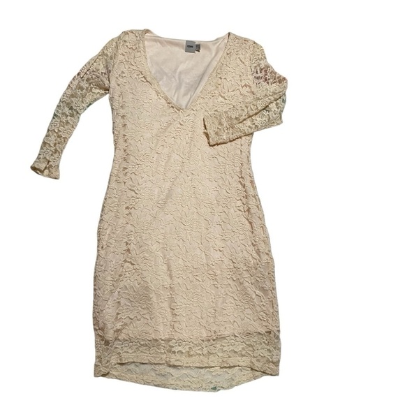 ASOS Cream Lace Mini Dress- Stretchy-V Neckline-Size 10-Floral Design-Lined - Picture 5 of 10